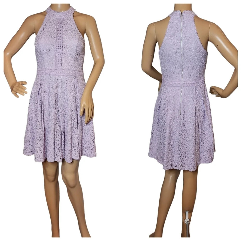 Aqua lavender lace sleeveless mini dress. Small